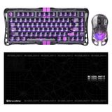 Gravastar V75 Lite Manyetik Kablolu Gaming Klavye, M2 Kablosuz Optik Mouse ve Mousepad Oyuncu Seti (Transparent Black)