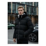 Gray Clothing Erkek Mont Siyah Kışlık Mont Su ve Soğuk Geçirmez Boynu Kürklü Şişme Mont Erkek Kaban