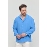 Gray Clothing Erkek Yazlık Gömlek Açık Mavi Aerobin Yazlık Dokulu Bol Kalıp Oversize Erkek Gömlek