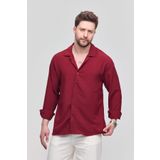 Gray Clothing Erkek Yazlık Gömlek Aerobin Dokulu Yazlık Oversize Bordo Erkek Gömlek