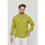Gray Clothing Erkek Yazlık Gömlek Bol Kalıp Uzun Kollu Yazlık Dokulu Oversize Erkek Gömlek Zeytin Yeşili
