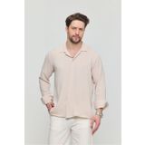 Gray Clothing Erkek Yazlık Gömlek Dokulu Bol Kalıp Dokulu Oversize Yazlık Salaş Erkek Gömlek Bej