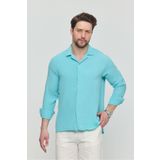 Gray Clothing Erkek Yazlık Gömlek Dokulu Bol Kalıp Uzun Kollu Yazlık Oversize Erkek Gömlek Turkuaz