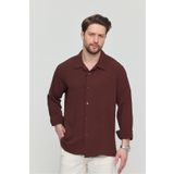 Gray Clothing Erkek Yazlık Terletmeyen Ütü Gerektirmeyen Salaş Oversize Uzun Kollu Bol Kalıp Gömlek Erkek Gömlek Kahverengi