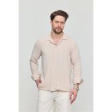 Gray Clothing Yazlık Keten Dokulu Bol Kalıp Dokulu Oversize Yazlık Salaş Erkek Gömlek Bej