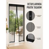 GRAYLINE Mıknatıslı Kapı Sinekliği Otomatik Kapanan Siyah File Balkon ve Teras Sinekliği - Çok Renkli