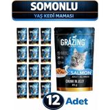 Grazing Pet 12LI Somonlu Yaş Kedi Maması Omega Destekli Yaş Mama 12X 85 gr - 12 ADET