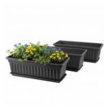 GREANER İç Mekan Bitkileri için Dikdörtgen Saksı, 3'lü Paket Uzun Dış Mekan Plastik Çiçek Kutuları Sebze Yetiştirme Saksıları 40 x 18 cm Bahçe Balkon Pencere Eşiği Ev için Tepsili Kendin Yap - Siyah