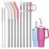 Greant Stanley Adventure Quencher Tumbler için 8 Parça Paslanmaz Çelik Hasır 40 oz, 30,48 cm Pipetler Stanley'e uygun Hasır Kapaklı ve Temizleme Fırçalı, 10 mm, Metal (Paslanmaz Çelik, 12 inç)