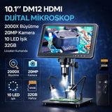 GreaTech 10.1'' DM12 HDMI Dijital Mikroskop 2000X Büyütme 20MP Kamera 10 LED Işık 32 GB Uzaktan Kumanda - Siyah