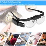 GreaTech 3 Lens 2 LED Işıklı Gözlük Tipi Büyüteç USB Şarjlı Büyüteç 1.5x–4.5x Profesyonel Okuma Hobi Için - Siyah