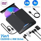 GreaTech 7 In 1 Harici USB 3.0 Type-C DVD Rw CD Sürücü Yazıcı Okuyucu Oynatıcı Optik Sürücü - Siyah