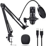 GreaTech Profesyonel Kondansatör Mikrofon Seti Ayarlanabilir Stand USB Pc Bağlantılı Youtube Karaoke Podcast - Siyah