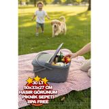 Greathings 30 lt 50x33x27 Rattan Hasır Desenli Piknik Sepeti Plastik Kamp ve Piknik Sepeti Oval Picnic Sepeti BPA Free Gıda ile Temasa Uygun