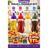 Greathings 450 ml Şeffaf Plastik Yağdanlık Sosluk Ölçekli Renkli Kapaklı Ketçap Mayonez Şişesi