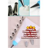 Greathings 9 Parça Krema Torbası Metal Sıkma Uçları Pasta Kek Dekorasyon Seti