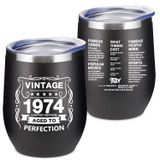Greatingreat Kadınlar ve Erkekler için 50. Doğum Günü Hediyeleri - 1973 50. Doğum Günü Süslemeleri - 340 ml Yalıtımlı Paslanmaz Çelik Şarap Bardağı Eşi Anne Büyükanne Teyzesi Arkadaşı için, Siyah
