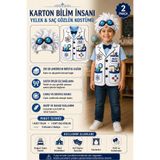 GREATOY Çocuk Bilim İnsanı Kostümü 2 Parça Karton Yelek ve Şapka Seti – İpli Bağlamalı Deney ve Okul Gösterisi Kostümü