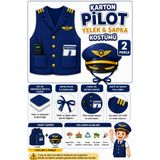 GREATOY Çocuk Pilot Kostümü Yelek ve Şapka 2 Parça Kalın Kağıt Meslek Kostümü Okul Etkinliği
