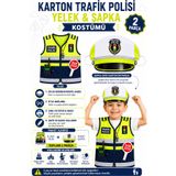 GREATOY Çocuk Trafik Polisi Kostümü 2 Parça Karton Yelek ve Şapka Seti – İpli Bağlamalı Okul Gösterisi Kostümü