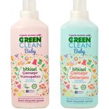 Green Clean Baby Bitkisel Çamaşır Deterjanı ve Yumuşatıcı - Organik Lavanta Yağı ile, Bebekler İçin Ergonomik Tasarım, 2×1 L