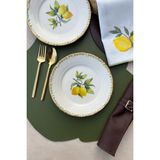 Green Garden Mat Altın Yaldızlı 6 Kişilik Limon Desenli Porselen Pasta Takımı - Ahşap