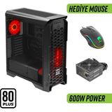 Green Striker Midtower Gaming Bilgisayar Kasası (3×120MM Fan, 6 Fan Desteği, Siyah) – 600W 80+ Psu Dahil
