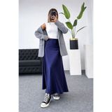 Green'DAL Kadın Şık Saten Kemeri Lastikli 100 Cm Maxi Boy A Line Etek