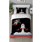 Greendecor Astronot Gezegen Uzay Desenli Tasarımlı Dijital Baskılı Özel Tasarım Çarşafsız Çocuk Nevresim Takımı - Siyah - 160 x 220 cm