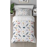 Greendecor Astronot Gezegen Uzay Desenli Tasarımlı Dijital Baskılı Özel Tasarım Çarşafsız Çocuk Nevresim Takımı - Turkuaz - 160 x 220 cm