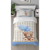 Greendecor Ayıcık Balon Oyuncak Desenli Tasarımlı Dijital Baskılı Özel Tasarım Çarşafsız Çocuk Nevresim Takımı - Mavi - 160 x 220 cm