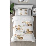 Greendecor Ayıcık Fil Zürafa Desenli Tasarımlı Dijital Baskılı Özel Tasarım Çarşafsız Şık Çocuk Nevresim Takımı - Beyaz - 160 x 220 cm