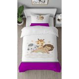 Greendecor Ayıcık Fil Zürafa Desenli Tasarımlı Dijital Baskılı Özel Tasarım Çarşafsız Şık Çocuk Nevresim Takımı - Mor - 160 x 220 cm