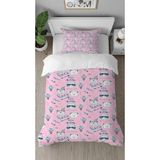 Greendecor Ayıcık Panda Pembe Desenli Dijital Baskılı Özel Tasarımlı Çarşafsız Tek Kişilik Nevresim Takımı - 160 x 220 cm