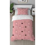 Greendecor Ayıcık Tavşan Pembe Desenli Dijital Baskılı Özel Tasarımlı Çarşafsız Tek Kişilik Şık Nevresim Takımı - 160 x 220 cm
