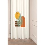 Greendecor Bohem Model Yaprak Güneş Kuş Desenli Özel Tasarım Dijital Baskılı (Tek Kanat) Bej Krem Şık Fon Perde - Çok Renkli - 135 x 250 cm