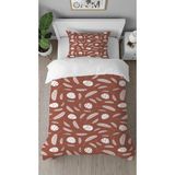 Greendecor Bohem Yaprak Çiçek Pastel Desenli Baskılı Özel Tasarımlı Çarşafsız Tek Kişilik Şık Nevresim Takımı - Kırmızı - 160 x 220 cm