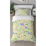 Greendecor Bohem Yaprak Çiçek Renkli Desenli Baskılı Özel Tasarımlı Çarşafsız Tek Kişilik Şık Nevresim Takımı - Mavi - 160 x 220 cm