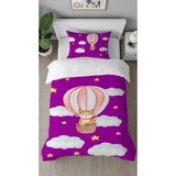 Greendecor Bulut Yıldız Tilki Desenli Dijital Baskılı Özel Tasarım Çarşafsız Tek Kişilik Nevresim Takımı - Mor - 160 x 220 cm