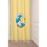 Greendecor Büyük Dalga Deniz Güneş Sarı Mavi Bohem Desenli Özel Tasarım Dijital Baskılı (Tek Kanat) Fon Perde - 135 x 270 cm