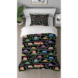 Greendecor Cadde Ev Araba Desenli Dijital Baskılı Özel Tasarımlı Çarşafsız Tek Kişilik Şık Nevresim Takımı - Siyah - 160 x 220 cm