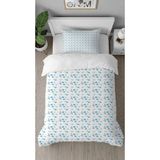 Greendecor Çiçek Mavi Yaprak Desenli Dijital Baskılı Özel Tasarım Çarşafsız Şık Tek Kişilik Nevresim Takımı - 160 x 220 cm