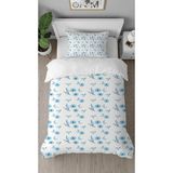 Greendecor Çiçek Yaprak Desenli Baskılı Özel Tasarımlı Çarşafsız Tek Kişilik Sade Mavi Beyaz Şık Nevresim Takım - 160 x 220 cm