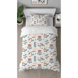 Greendecor Çiçekler Anadolu Motif Desen Baskılı Özel Tasarım Çarşafsız Tek Kişilik Sade Tarz Şık Nevresim Takım - Ekru - 160 x 220 cm