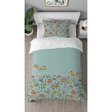 Greendecor Çiçekler Kuş Kelebek Renkli Desenli Baskılı Özel Tasarım Çarşafsız Tek Kişilik Tarz Nevresim Takımı - 160 x 220 cm