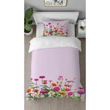 Greendecor Çiçekler Renkli Desenli Baskılı Özel Tasarım Çarşafsız Tek Kişilik Sade Tarz Şık Nevresim Takımı - Mor - 160 x 220 cm