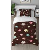 Greendecor Çiçekler Renkli Desenli Dijital Baskılı Özel Tasarımlı Çarşafsız Tek Kişilik Şık Nevresim Takımı - Kahverengi - 160 x 220 cm