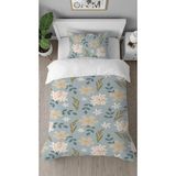 Greendecor Çiçekler Yapraklar Desenli Baskılı Özel Tasarımlı Çarşafsız Tek Kişilik Tarz Şık Nevresim Takım - Gri - 160 x 220 cm