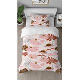 Greendecor Çiçekler Yapraklar Sade Pembe Desenli Baskılı Özel Tasarım Çarşafsız Tek Kişilik Şık Nevresim Takım - Kırmızı - 160 x 220 cm