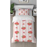 GREENDECOR Çilek Meyve Pembe Çizgi Desenli Özel Tasarımlı Baskılı Çarşafsız Tek Kişilik Çocuk Nevresim Takımı
